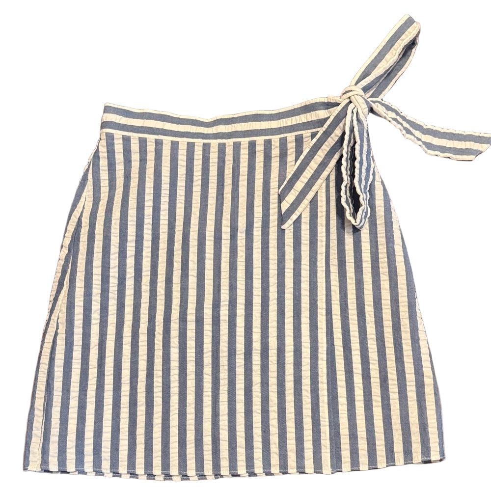 J. Crew Wrap Blue and White Striped Mini Skirt with Bow NWT